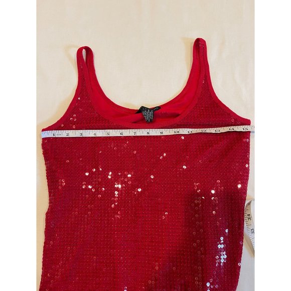 New York & Company Womens Sequined Tank Top Scoop Neck Wide Strap Red SZ Small - Picture 4 of 6